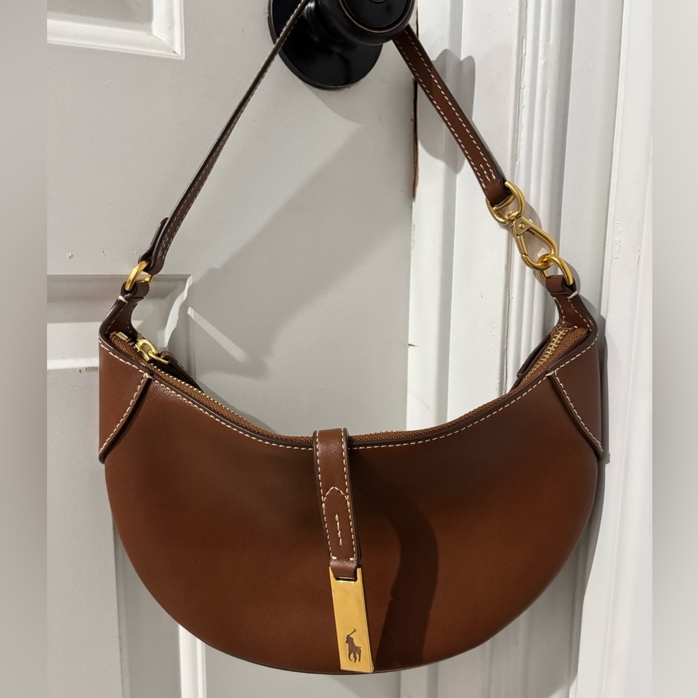 🍎🍎SOLD🍎🍎Authentic Polo Ralph Lauren Polo ID Embellished Leather Shoulder Bag in